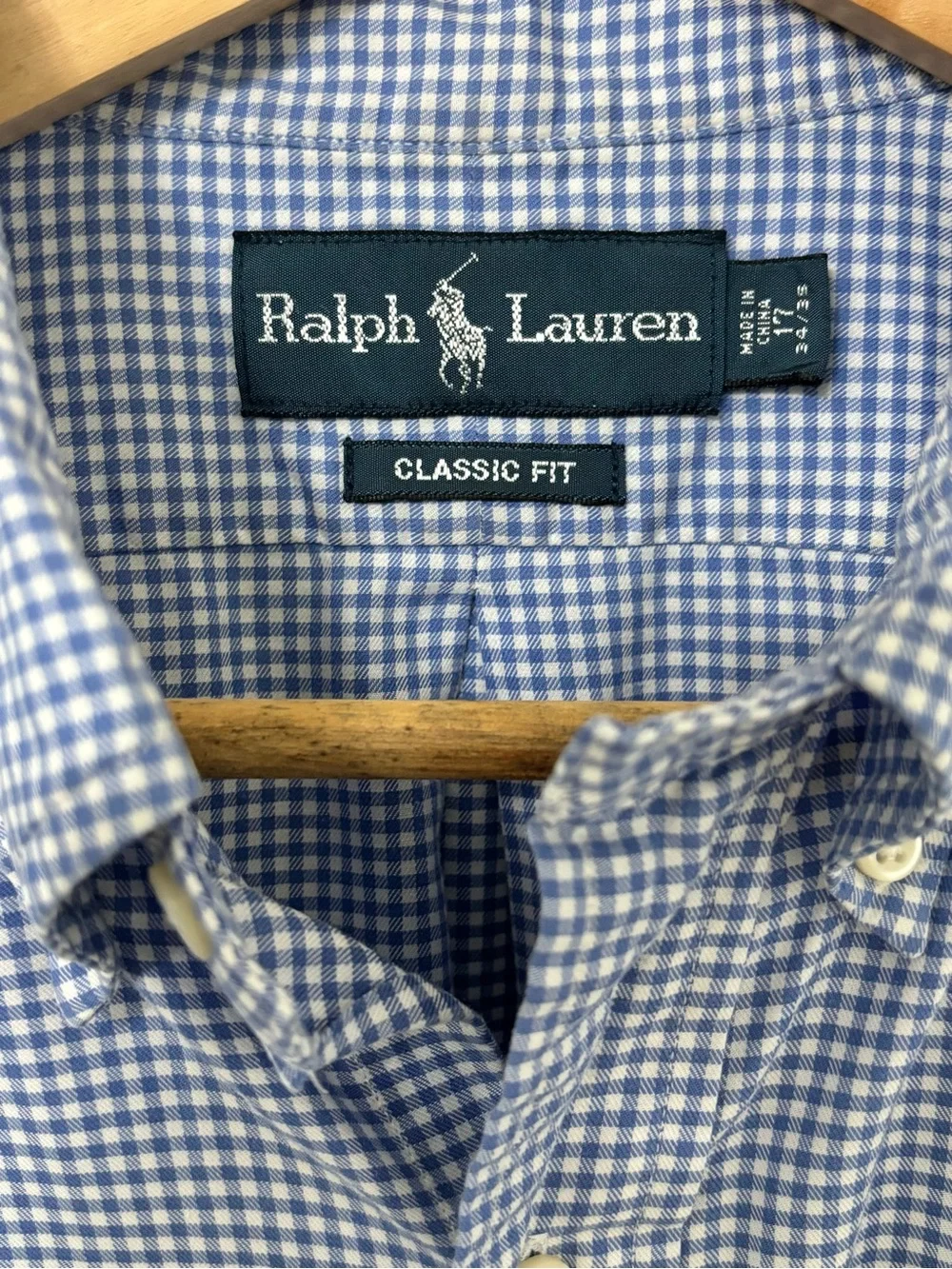 Polo Ralph Lauren Classic Fit Gingham Button-Down Shirt 17 34/35 Preppy Blue